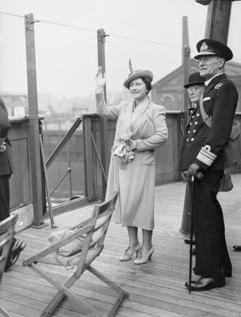 Queen Elizabeth onboard the RMS Queen Mary